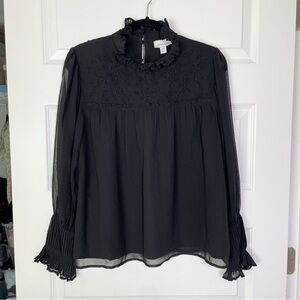 Topshop Black Beaded Ruffle Blouse with Sheer Overlay Women’s Size 6 NWT